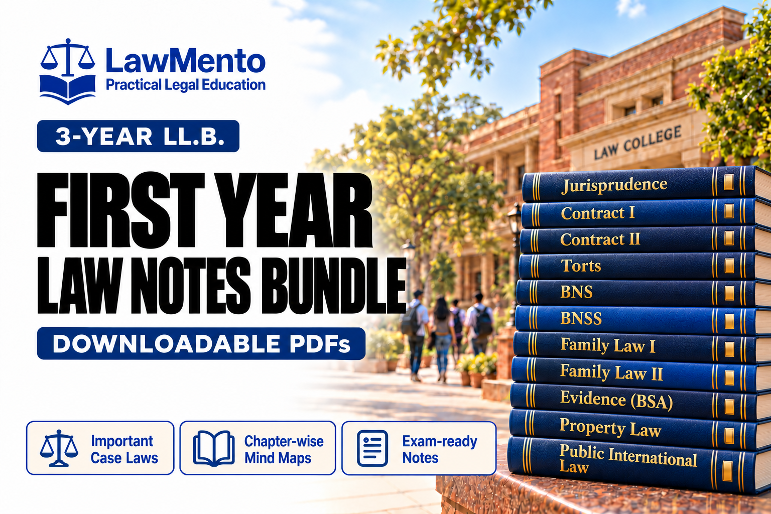 First Year Law Notes Bundle for the three-year LL.B. programme with subject-labelled law books