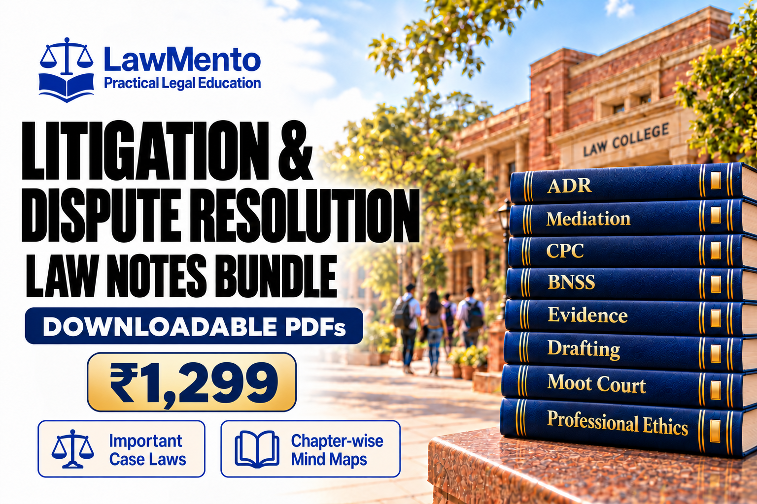 Litigation and Dispute Resolution Law Notes Bundle with subject-labelled law books