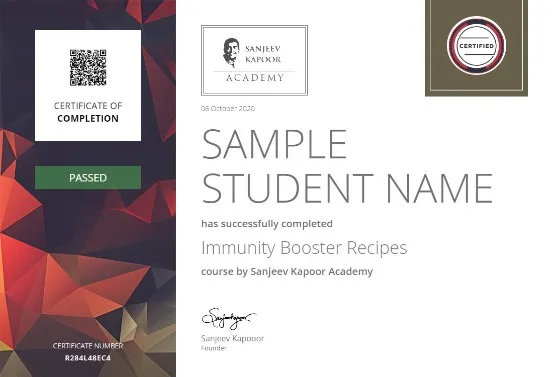 Sample student certificate