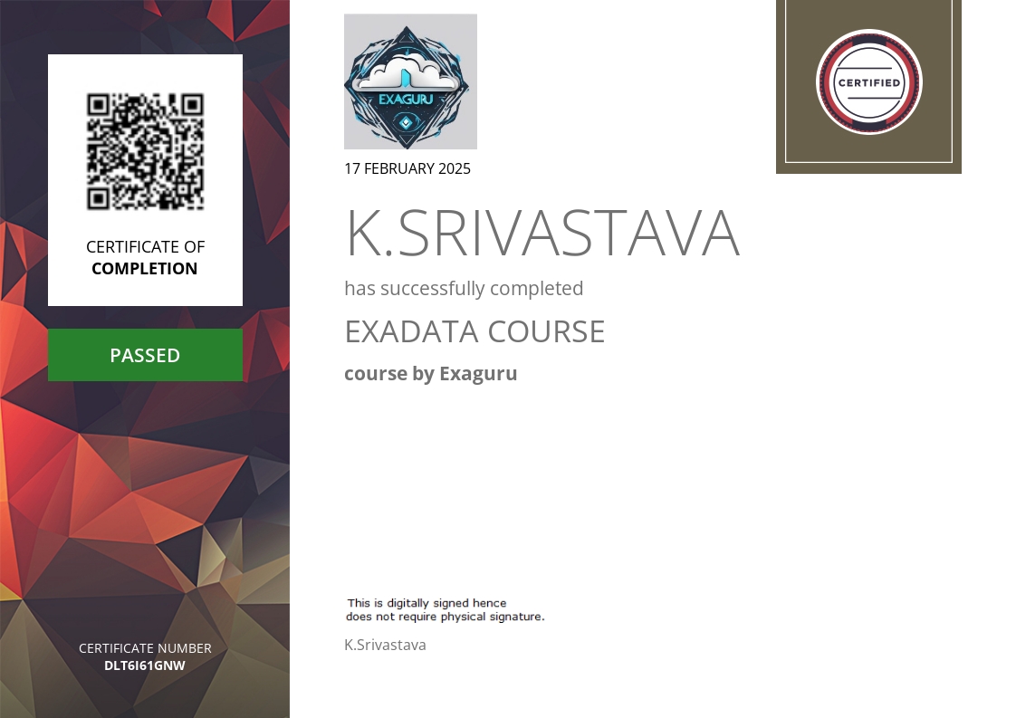 Oracle Certification Certificate