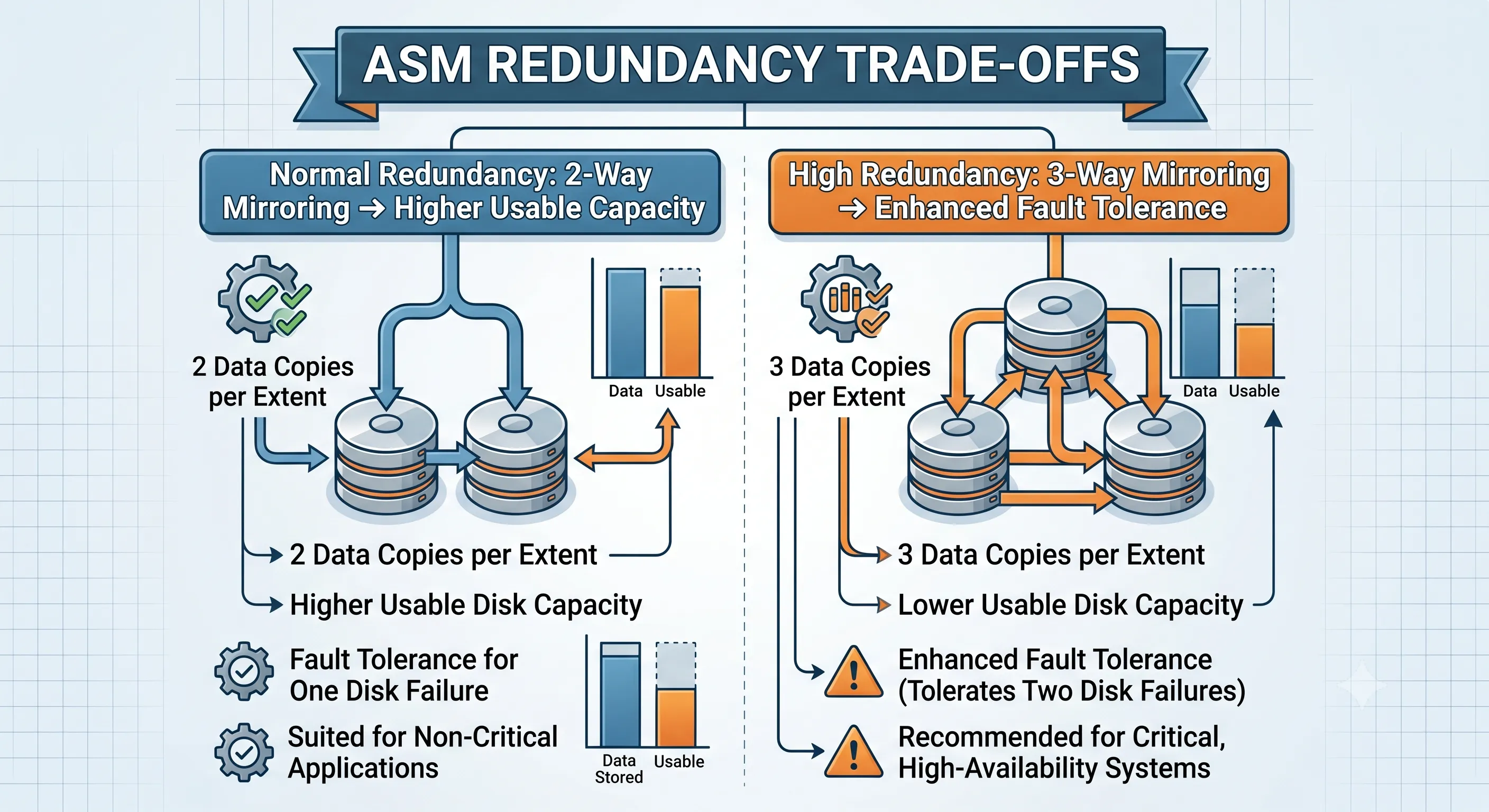 Oracle ASM Normal Redundancy 2-way mirroring versus High Redundancy 3-way mirroring across Exadata storage cells
